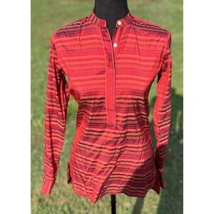 Ann Mashburn Shirt Womens XS Striped Long Sleeve Popover Tunic Top 100% silk